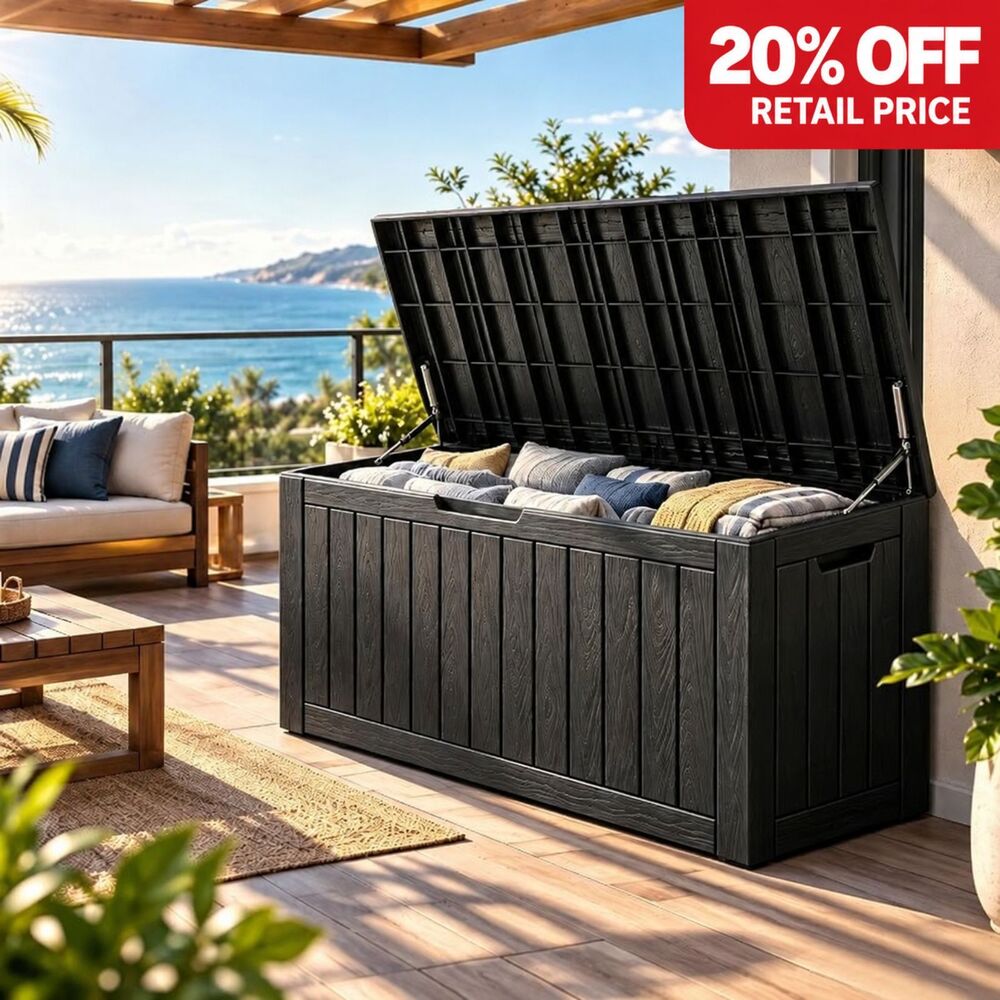 Brand New KAMABOKO 150-Gallon Outdoor Resin Deck Box – Black